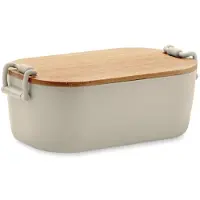 Midocean lunchbox met 2-zijdige sluiting en bamboe deksel. Inhoud 700ml Beige