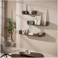 Meubelplaats Wandplank Maya Teak U-shape set/3 - Massief teak espresso