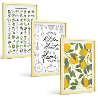 Tulup 4-Delige Schilderij Set - Lijst met keukenkruiden, belettering en beschilderde citroenen - 40 x 60 cm - Muurdecoratie - Interieur Decoratie - Stijlvolle Muurdecoratie