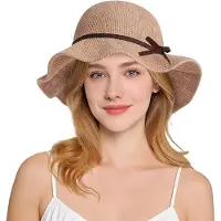 VHV -Stijlvolle Dames Zonnehoed Khaki - Opvouwbare Strohoed voor Dames - Elegante Zomerhoed voor Strand en Vakantie - UV Beschermende Strandhoed voor Wandelen en Tuinieren