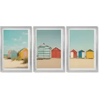 Wallfluent 4-Delige Schilderij Set - Kleurrijke strandhuisjes op een zonnige dag - 40 x 60 cm - Schilderijen Set - Wanddecoratie - Woonkamer - Stijlvolle Muurdecoratie