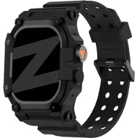 Bandz TPU bandje met case geschikt voor Apple Watch Ultra 1 / Ultra 2 / Ultra 3 - maat: 49mm - Met ingebouwde watch case - Zwart/Zwart