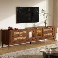 STILVORA Dressoir - Tv-Meubel Met Led-Verlichting En 4 Laden - Voor Woonkamer - Spaanplaat En Glas - 180x40x50 Cm - Walnoot