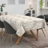 ANRO Tafelkleed Damast Beige 220x140cm Met sierband Afwasbaar Waterafstotend Binnen & Buiten