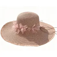 VHV -Premium Zonnehoed Dames met Brede Rand - UPF 50+ UV-Bescherming Strohoed - Elegante Strandhoed met Kanten Bloem - Opvouwbare Zomerhoed voor op Reis - Zachte Zonnehoed voor Dames - Roze