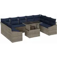 vidaXL Bankstel 10 st 9-Aantal zitplaatsen Zwart en Blauw poly rattan