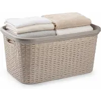 PlasticForte Wasmand - 35 liter - rotan - beige - kunststof - 53 x 36 x 26 cm - draagmand - met handvatten - lichtgewicht