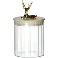 Mars & More Canister Jar Glass Wooden lid Deer h10,5 d9