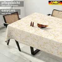 ANRO Tafelkleed Bloemen en vogels Beige 220x140cm Met sierband Afwasbaar Waterafstotend