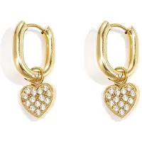Yehwang Squoval oorbellen met belegde harten charms - zilveren kleur