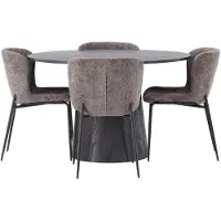 Ebuy24 Lanzo eethoek eettafel mokka 4 stoelen bouclé bruin.