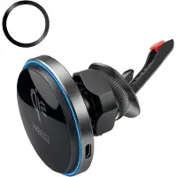 Phreeze CH-MG2 - Telefoonhouders Auto Magnetisch - GSM Houder Auto - Geschikt voor MagSafe Autohouder - Met Draadloos Qi2 Oplader - Telefoonhouder Auto Ventilatie - Metalen Haak - Zwart
