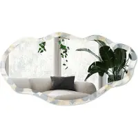 Wallfluent Gestippeld Patroon Spiegel - Blauw Rechthoekige Spiegel Met Modern Design - Organische Spiegel - Woonkamer - Geometrisch - 45x90 cm - Totale afmeting 52x97 cm