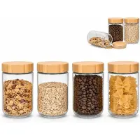 VHV - Glazen voorraadpotten 500 ml - Set van 4 potten met houten deksel en siliconen ring voor overnight oats
