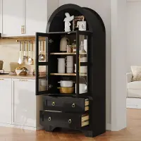 OKWISH Keukenkast - Highboard Met Verstelbare Planken En Lades - Voor Keuken, Eetkamer En Woonkamer - MDF Zwart - 76 X 40 X 180 Cm