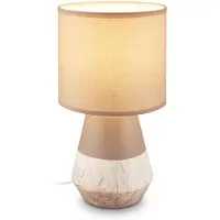 Briloner Linda - Tafellamp slaapkamer - met stoffen kap & keramiek voet - bedlamp - tafellampje - E14 - Ø18 x 34cm - beige/hout