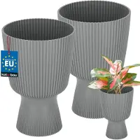 KOTARBAU 2 Stuks - Bloempot - Plantenpot met Sokkel ⌀ 14 cm - PVC - Geribbelde Orchideeënpot - H: 21 cm - Grijs - Kelkvorm