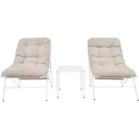 Monster Terrasmeubelset crème, 3-delig: 2 stoelen met dikke kussens en een tafel