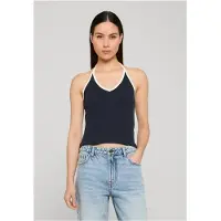 Urban Classics - Contrast Piping Neckholder Mouwloze top - L - Donkerblauw