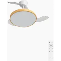 Create - Plafondventilator 40W stil met intrekbare bladen met licht - Ø91cm - Wit / Licht hout - Afstandsbediening - WIND CLEAR STUDIO