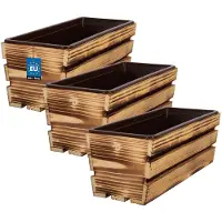 KOTARBAU 3 Stuks - Houten Plantenbak - Bloembak Hout - met Kunststof Inzetstuk - Balkonbak - 40 x 18 x 15 cm - Rustiek - voor Terras - Balkon - Deko Planten