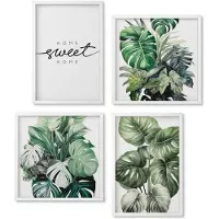 Wallfluent 4-Delige Schilderij Set - Planten In Het Groen Met De Woorden Sweet Home - 40 x 40 En 40 x 60 - Schilderijen Set - Wanddecoratie - Woonkamer - Muurdecoratie