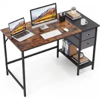 Costway Bureau met 2 laden, 120 cm lange computertafel met hoofdtelefoonhaak en opbergvak, bureautafel, grote pc-tafel, werktafel voor kantoor, thuis (zwart, 120 cm breed)