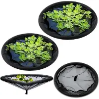 Snq 2-delige ronde drijvende plantenbarrière - 45 cm - Polyester - Beschermende hoes voor drijvende planten - Dit drijvende planteneiland voor de vijver beschermt uw waterplanten tegen vissen - Zwart