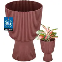 KOTARBAU Bloempot - Plantenpot met Sokkel ⌀ 14 cm - PVC - Geribbelde Orchideeënpot - H: 21 cm - Marsala - Kelkvorm
