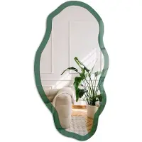 Coloray Flesgroen Spiegel - Groen Elegante Rechthoekige Wandspiegel - Organische Spiegel - Slaapkamer, Woonkamer, Kantoor - Minimalistisch - 45x90 cm - Totale afmeting 52x97 cm
