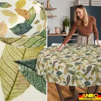 ANRO Tafelkleed Bloemen en vogels Beige Rond Ø140cm Rechte rand Afwasbaar Waterafstotend