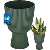 KOTARBAU Bloempot - Plantenpot met Sokkel ⌀ 18 cm - PVC - Geribbelde Orchideeënpot - H: 27 cm - Groen - Kelkvorm