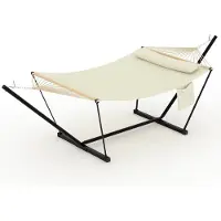 Happiq Hangmat met Standaard 366 cm - Geschikt 2 Personen met Kussen - Geschikt 2 Personen met Kussen, Beige Variant B - Lichtgrijs