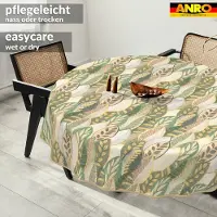 ANRO Tafelkleed Griekse ornamenten Groen Rond Ø140cm Met sierband Afwasbaar Waterafstotend