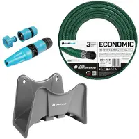 Cellfast Economische tuinslang 1/2", 20 meter + slanghouder, grijs + Set met Basic rechte straalsproeier 1/2"
