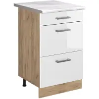 Vicco Keukenonderkast R-Line, Wit Hoogglans/Goudkleurig Eiken, 50 cm marmer werkblad