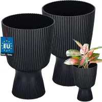 KOTARBAU 2 Stuks - Bloempot - Plantenpot met Sokkel ⌀ 14 cm - PVC - Geribbelde Orchideeënpot - H: 21 cm - Antraciet - Kelkvorm