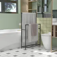 STILVORA Droogrek – Vrijstaand Met 2 Handdoekstangen – 66 x 20 x 110 cm – Metaal – Zwart – Voor Badkamer – Met Antislipvoeten