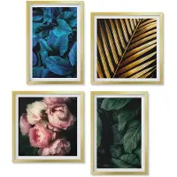 Wallfluent 4-Delige Schilderij Set - Bladeren en bloemen in verschillende kleuren - 40 x 40 cm en 40 x 60 cm - Decoratieve Schilderijen - Wanddecoratie - Hal - Moderne Wanddecoratie