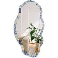 Coloray Azulejos-Tegels Spiegel - Blauw Stijlvolle Wandspiegel - Organische Spiegel - Keuken - Geometrisch - 45x90 cm - Totale afmeting 52x97 cm