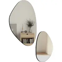 HOMCOM Set van 2 wandspiegels – Decoratieve muurspiegels met zwart metalen frame – Organisch design spiegel voor woonkamer, slaapkamer en hal