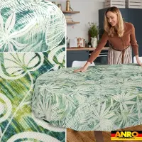 ANRO Tafelkleed Bladeren Groen Ovaal 200x140cm Rechte rand Afwasbaar Waterafstotend Binnen & Buiten