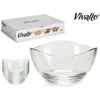 Vivalto Set van 6 Golvende glazen schaaltjes voor Dessert/ijs/tapas - 46cl