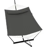 Happiq Hangmat met Standaard 366 cm - Geschikt 2 Personen met Kussen - Geschikt 2 Personen met Kussen, Donkergrijs Variant C - Beige