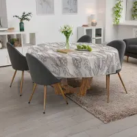 ANRO Tafelkleed Bladeren Beige Rond Ø140cm Met sierband Afwasbaar Waterafstotend Binnen & Buiten