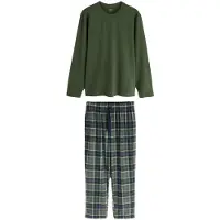 Next - Heren - Gezellige pyjamaset met lange mouwen in geruite jersey - Groen