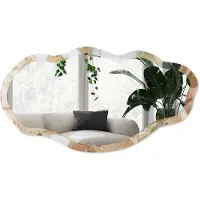 Wallfluent Modern Mozaïek Spiegel - Beige Rechthoekige Spiegel Met Modern Design - Organische Spiegel - Woonkamer - Minimalistisch - 45x90 cm - Totale afmeting 52x97 cm