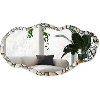 Wallfluent Mozaïek Van Steen Spiegel - Grijs Stijlvolle Wandspiegel - Organische Spiegel - Badkamer, Slaapkamer, Hal - Minimalistisch - 45x90 cm - Totale afmeting 52x97 cm