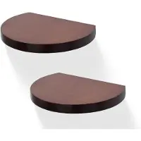 Famanu – Ronde zwevende houten planken van 15,2 x 11,5 cm, mini-wandrek in compacte stijl voor kleine voorwerpen, hangende wandrekdecoratie, set van 2 in donkere walnoot