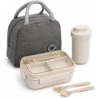 VHV Lunchboxset 1200 ml met Bestek en Isolertas - Bento Box met Vakverdeling, Transparant Deksel en Drinkbeker 480 ml - Voor Werk, Kantoor, Reizen en Onderweg